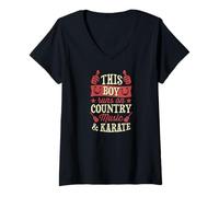 Women's This Boy Runs On Country Music and Karate V-Neck T-Shirt
