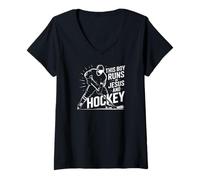 Womens This Boy Runs On Jesus and Hockey Christian Ice Hockey V-Neck T-Shirt