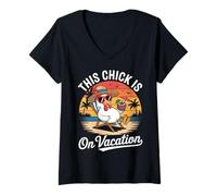 Women's This Chick is On Vacation Funny Chicken Lover Mom Cocktail V-Neck T-Shirt