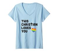 Womens This Christian Loves You LGBTQIA Gay Pride Parade V-Neck T-Shirt