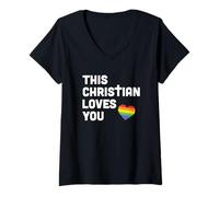 Womens This Christian Loves You LGBTQIA Gay Pride Parade V-Neck T-Shirt