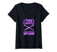Women's This Clarinetist was Created for Worship Christian Clarinet V-Neck T-Shirt