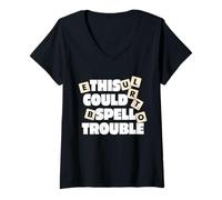 Womens This Could Spell Trouble Funny Word Board Game V-Neck T-Shirt