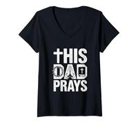 Womens This Dad Pray Religious Vintage Father's Day Christian Daddy V-Neck T-Shirt