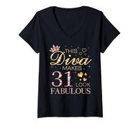 Womens This Diva Makes 31 Look Fabulous 31st Birthday Queen B-day V-Neck T-Shirt