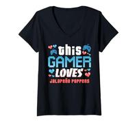 Womens This Gamer Loves Jalapeño Poppers and Spicy Snacks V-Neck T-Shirt