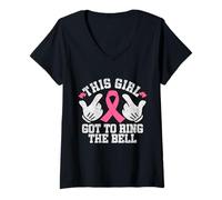 Womens This Girl Got To Ring The Bell Breast Cancer Awareness V-Neck T-Shirt