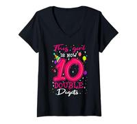 Women's This Girl is Now 10 Double Digits 10 Years Old 10th Birthday V-Neck T-Shirt