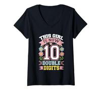 Womens This Girl is Now 10 Double Digits 10th Birthday V-Neck T-Shirt