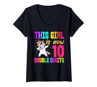 Womens This Girl is Now 10 Double Digits 10th Birthday V-Neck T-Shirt
