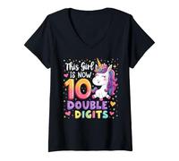 Women's This Girl is Now 10 Double Digits Magical Unicorn Birthday V-Neck T-Shirt