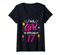 Womens This Girl is Officially 17 Birthday Age Years Old Girls V-Neck T-Shirt