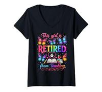 Women's This Girl is Retired from Teaching Butterflies V-Neck T-Shirt