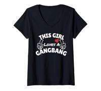 Womens This girl loves a Gangbang -Gangbang Gifts for Men and Women V-Neck T-Shirt