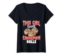 Women's This Girl Loves Cinnamon Rolls Women V-Neck T-Shirt