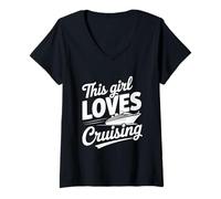 Womens This Girl Loves Cruising Fun Vacation Sailboat V-Neck T-Shirt