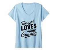 Womens This Girl Loves Cruising Fun Vacation Sailboat V-Neck T-Shirt