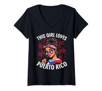 Womens This Girl Loves Puerto Rico Flag Colors Celebration V-Neck T-Shirt