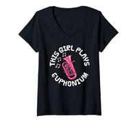 Womens This Girl Plays Euphonium, Female Brass Musician V-Neck T-Shirt