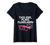 Womens This Girl Plays Flugelhorn, Female Brass Musician V-Neck T-Shirt