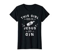 Womens This Girl Runs On Jesus And Gin Alcohol Party Drinking Gin T-Shirt