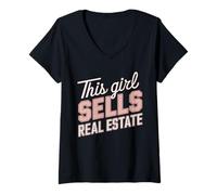 Womens This Girl Sells Real Estate Agent Home Rent Realtor Womens V-Neck T-Shirt