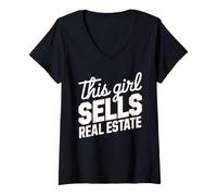 Womens This Girl Sells Real Estate Agent Rent Realtor Home V-Neck T-Shirt