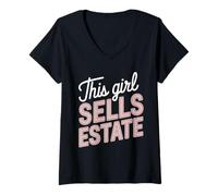 Womens This Girl Sells Real Estate Agent Rent Realtor Salesperson V-Neck T-Shirt