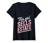 Womens This Girl Sells Real Estate Agent Rent Realtor Womens Girls V-Neck T-Shirt