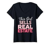 Womens This Girl Sells Real Estate Agent Rent Realtor Womens V-Neck T-Shirt