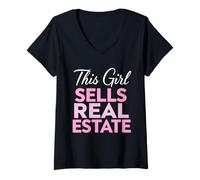 Womens This Girl Sells Real Estate Rent Realtor Agent Womens V-Neck T-Shirt