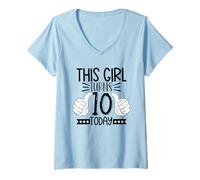 Womens This Girl Turns 10 Today - Tenth Birthday V-Neck T-Shirt