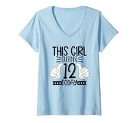 Womens This Girl Turns 12 Today - 12th Birthday V-Neck T-Shirt
