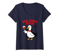Womens This Goose Bites Funny Vampire Halloween Goose Design V-Neck T-Shirt