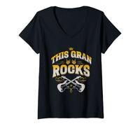 Womens This Gran Rocks Cool Guitar Rocker Granny From Grandkids V-Neck T-Shirt