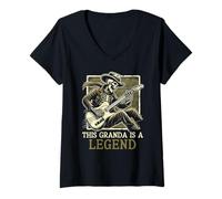 Womens This Granda is A Legend Funny Fathers Day Guitar Skeleton V-Neck T-Shirt