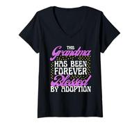 Womens This Grandma Forever Blessed by Adoption Family Love V-Neck T-Shirt