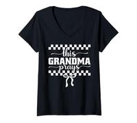 Women's This Grandma Prays Faith Checkered Bow V-Neck T-Shirt