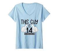 Womens This Guy is 14 - Funny Birthday Retro Design V-Neck T-Shirt