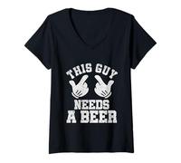 Womens This Guy Needs A Beer Funny Mens Drinking Gift V-Neck T-Shirt