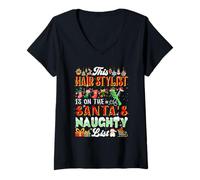 Womens This Hair Stylist is On Santa's Naughty List Funny Joke Xmas V-Neck T-Shirt