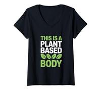 Womens This Is A Plant Based Body Vegetarian Vegan Bodybuilder V-Neck T-Shirt