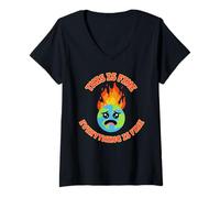 Women's This is FINE Everything Burning Planet Fire But It's Okay V-Neck T-Shirt