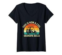 Womens This Is How A Cool Grandpa Rolls - Golf Lover Golfer Golfing V-Neck T-Shirt