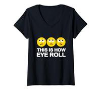 Womens This Is How Eye Roll Funny Cartoon I Rolling Emoticons Pun V-Neck T-Shirt