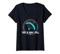 Women's This is How I ROLL Hang Gliding Funny Paraglider V-Neck T-Shirt