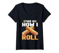 Womens This is How I Roll Sausage Rolls Lover Sausage Rolls Food V-Neck T-Shirt