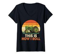 Women's This is How I Roll Tractor Funny Farming Lover Men Boys V-Neck T-Shirt