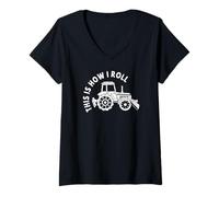 Womens This is How I Roll Tractor V-Neck T-Shirt