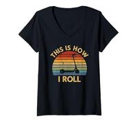 Womens This Is How I Roll Vintage Electric Scooter Words Gift V-Neck T-Shirt